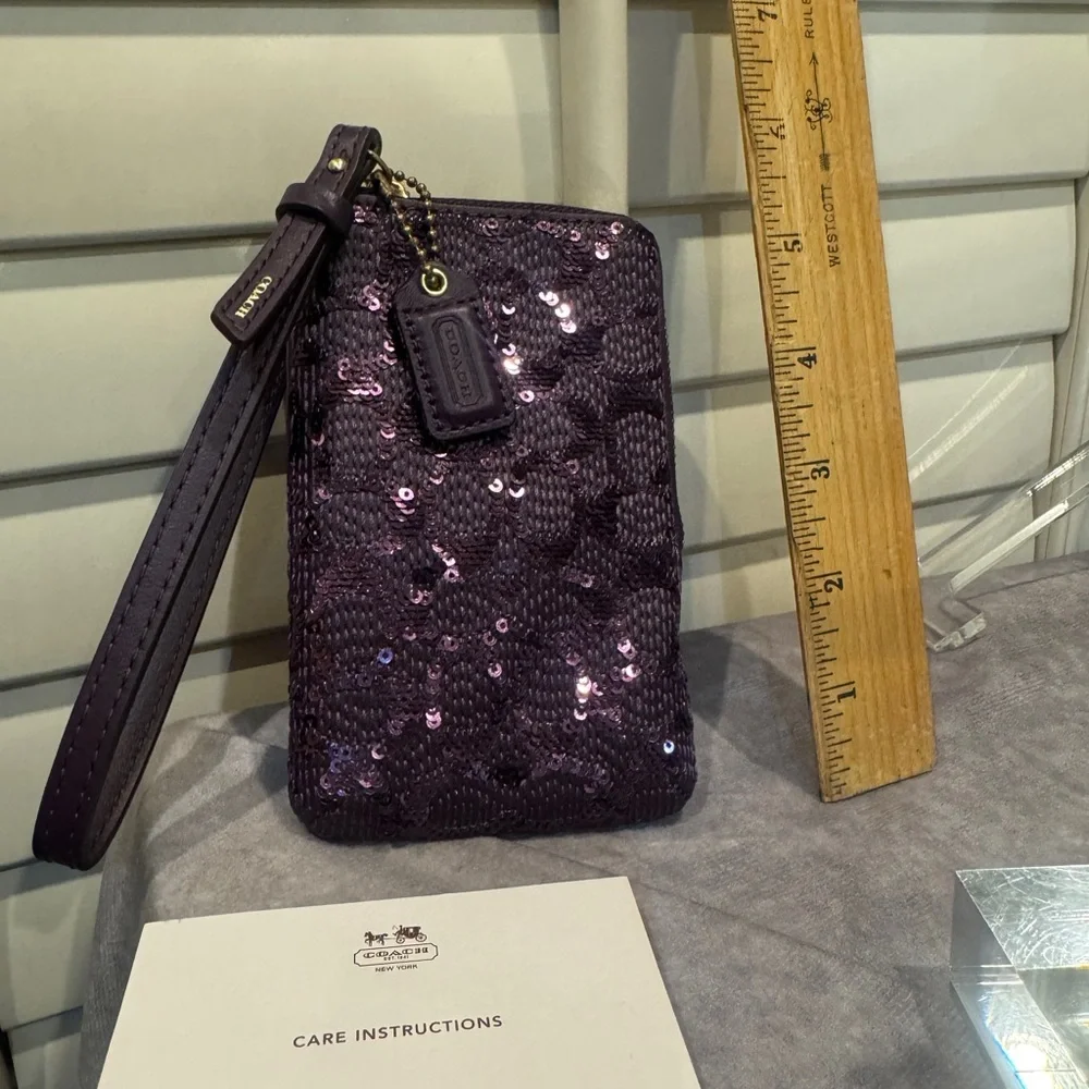 Coach Purple‎ Sequin Wristlet Purple Sequin Coach Camera Case/Wristlet